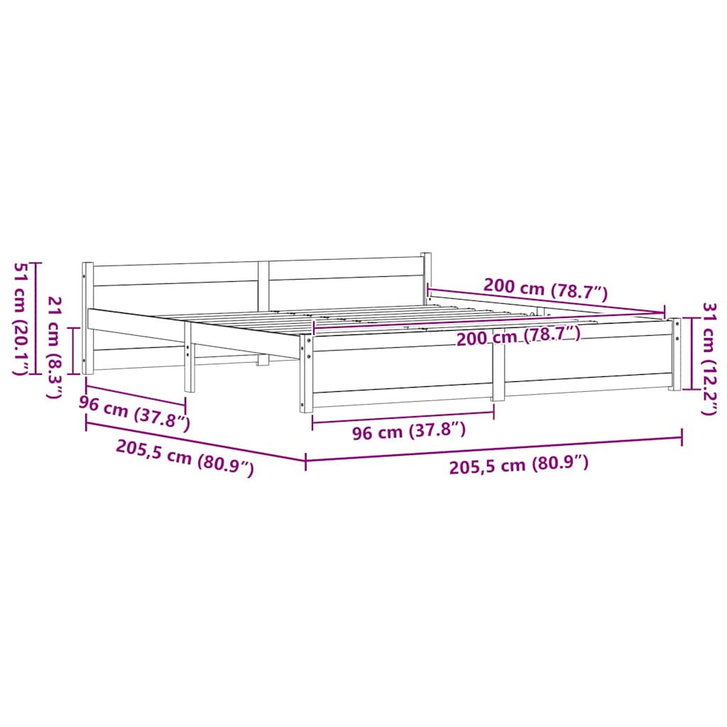 Bettgestell Wachsbraun 200 x 200 cm Massivholz Kiefer