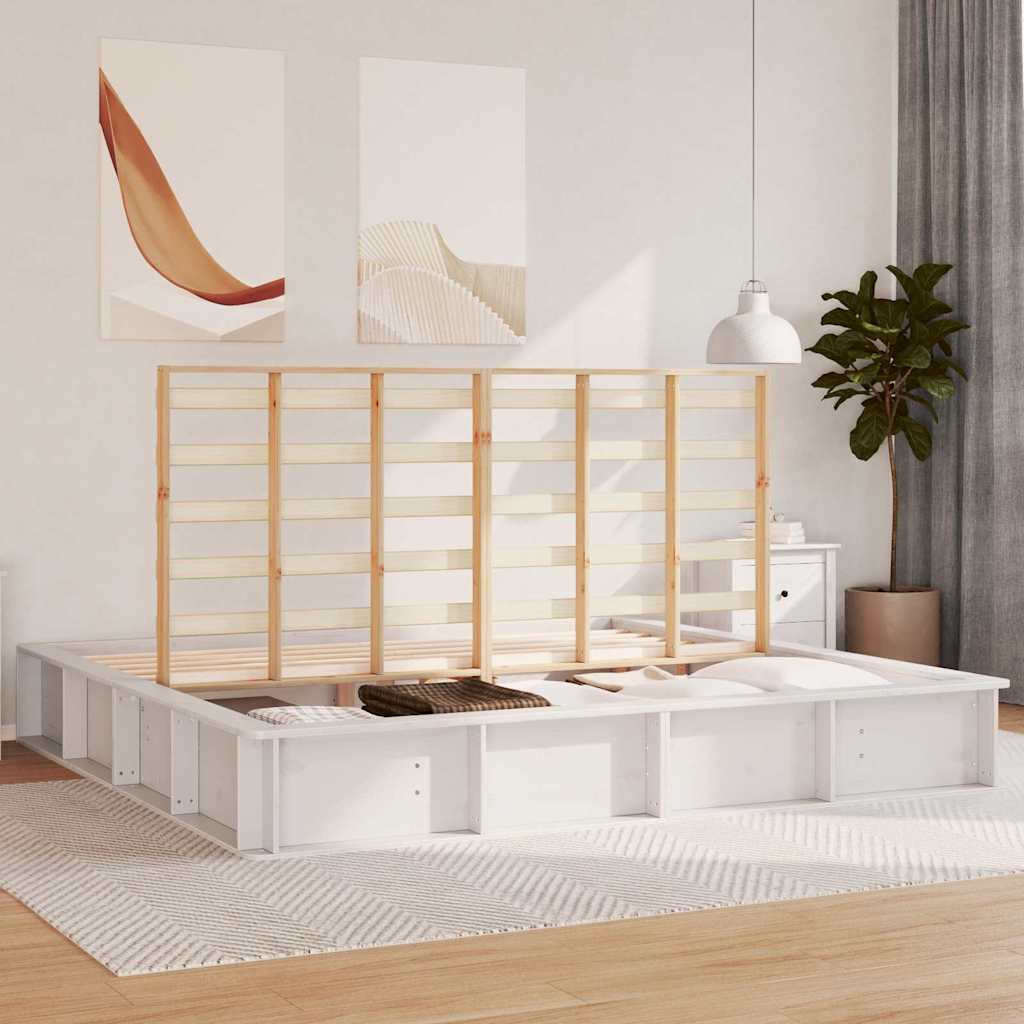 Bettrahmen Weiß 200 x 200 cm Massives Kiefernholz