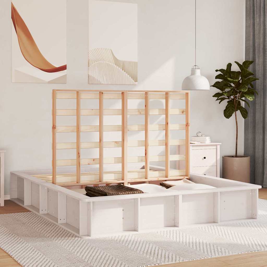 Bettrahmen Weiß 150 x 200 cm Massives Kiefernholz