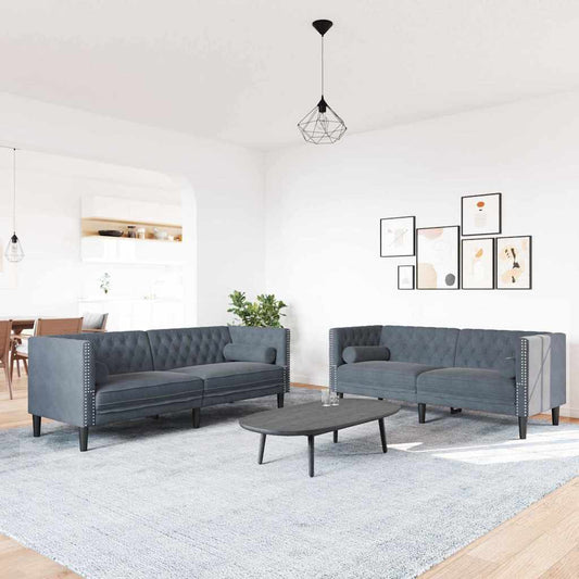 Sofa Set Dunkelgrau Samt