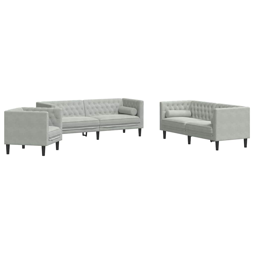 Sofa Set Hellgrau Samt