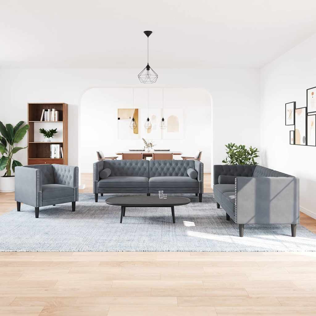 Sofa Set Dunkelgrau Samt