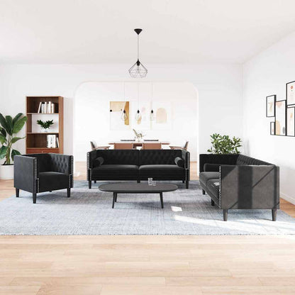 Sofa Set Schwarz Samt