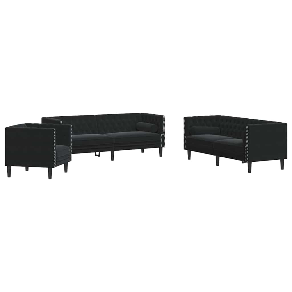 Sofa Set Schwarz Samt