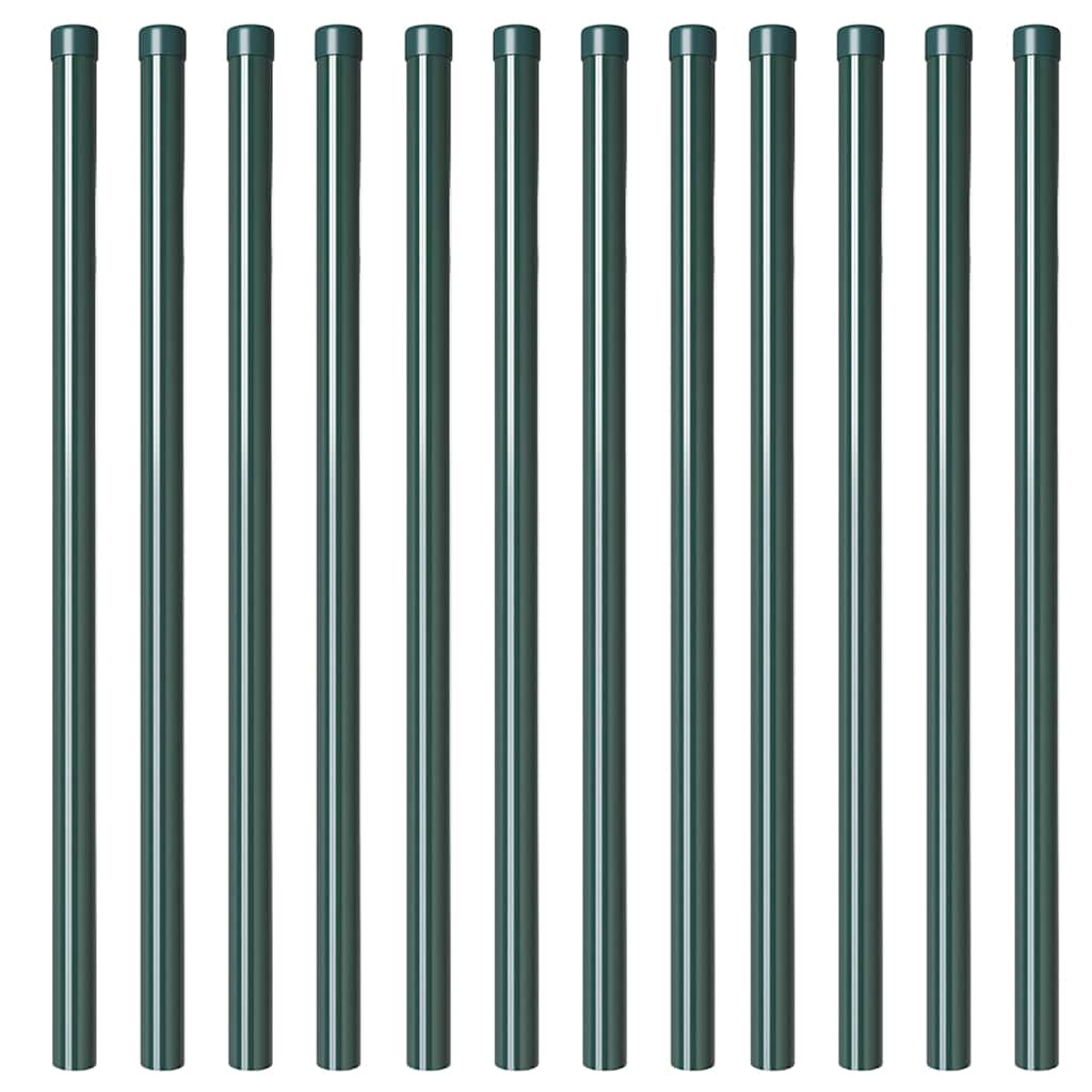 Zaunpfosten 12 pcs Grün 100 cm Pulverbeschichteter Stahl
