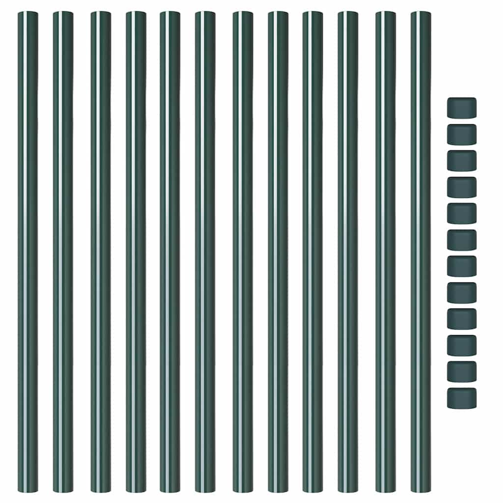Zaunpfosten 12 pcs Grün 100 cm Pulverbeschichteter Stahl