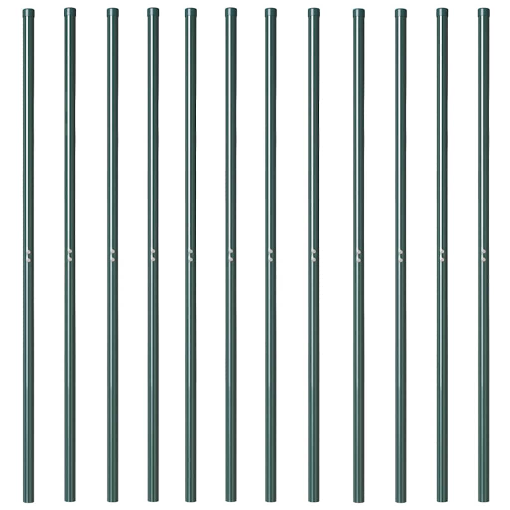 Zaunpfosten 12 pcs Grün 200 cm Pulverbeschichteter Stahl