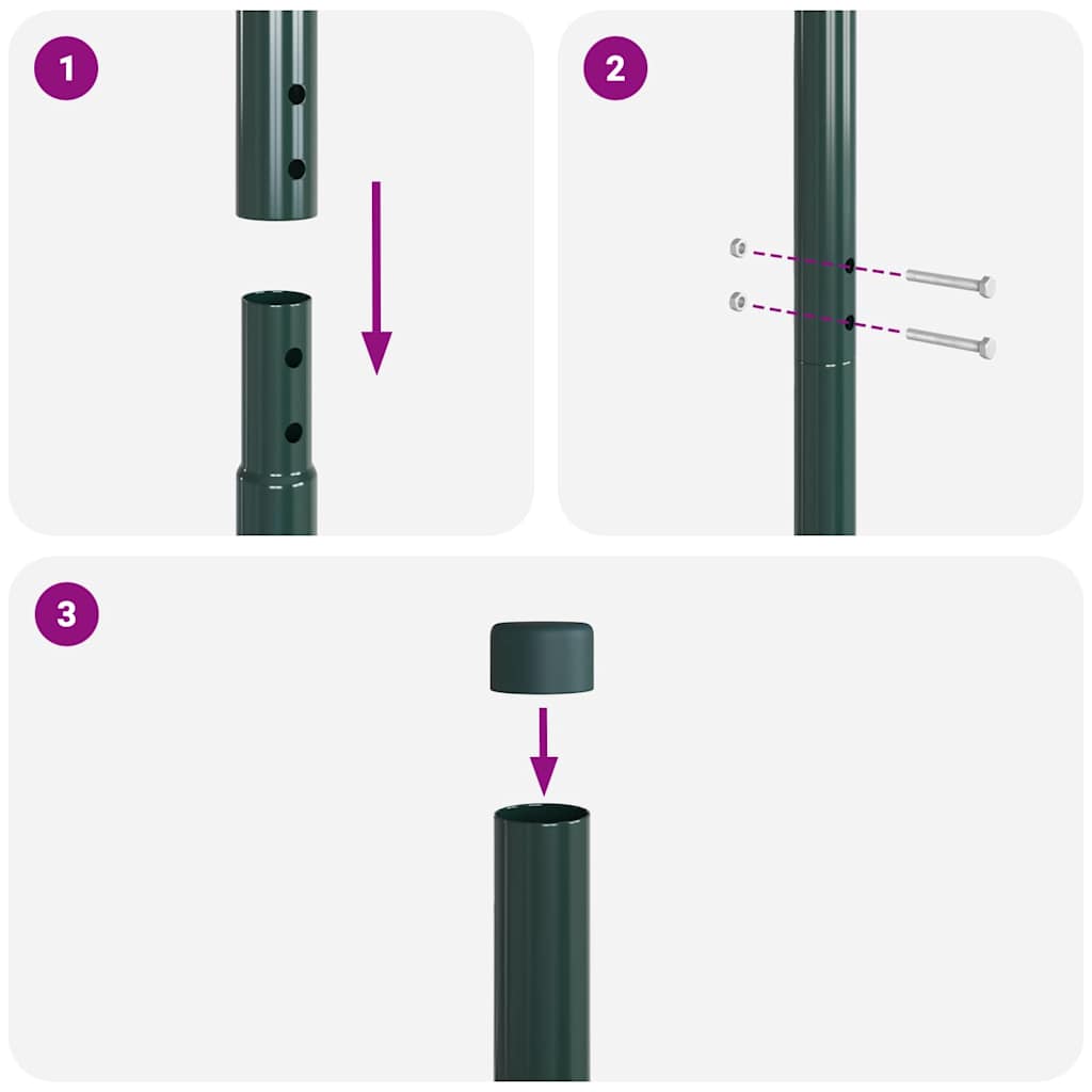 Zaunpfosten 2 pcs Grün 210 cm Pulverbeschichteter Stahl