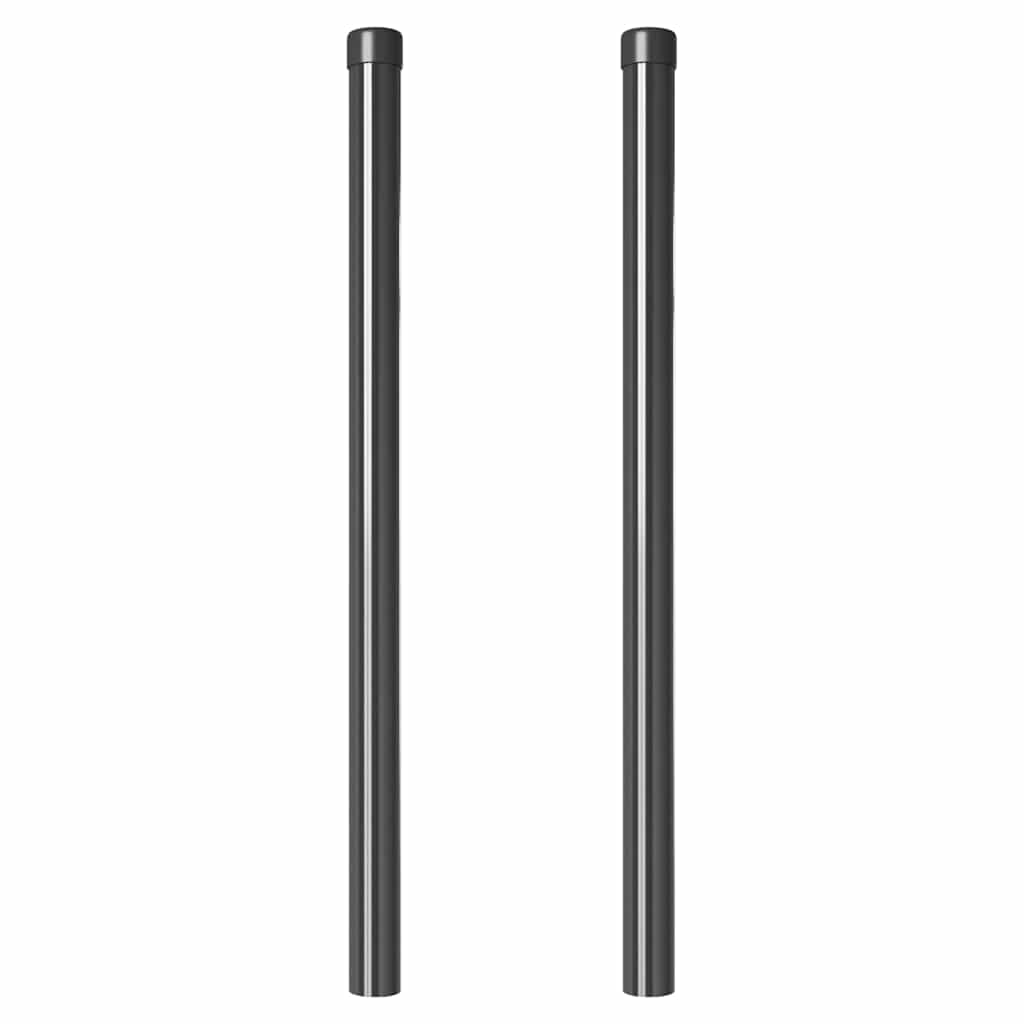Zaunpfosten 2 pcs Grau 60 cm Pulverbeschichteter Stahl
