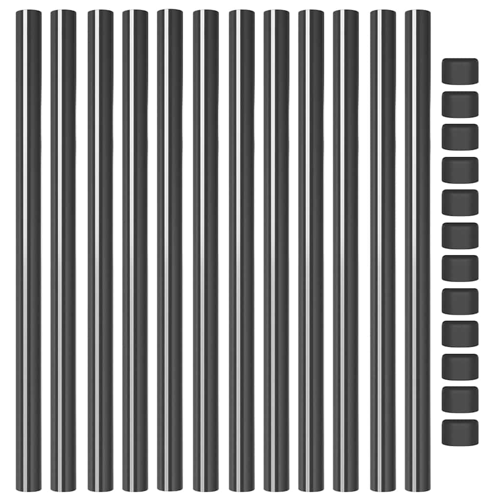 Zaunpfosten 12 pcs Grau 60 cm Pulverbeschichteter Stahl