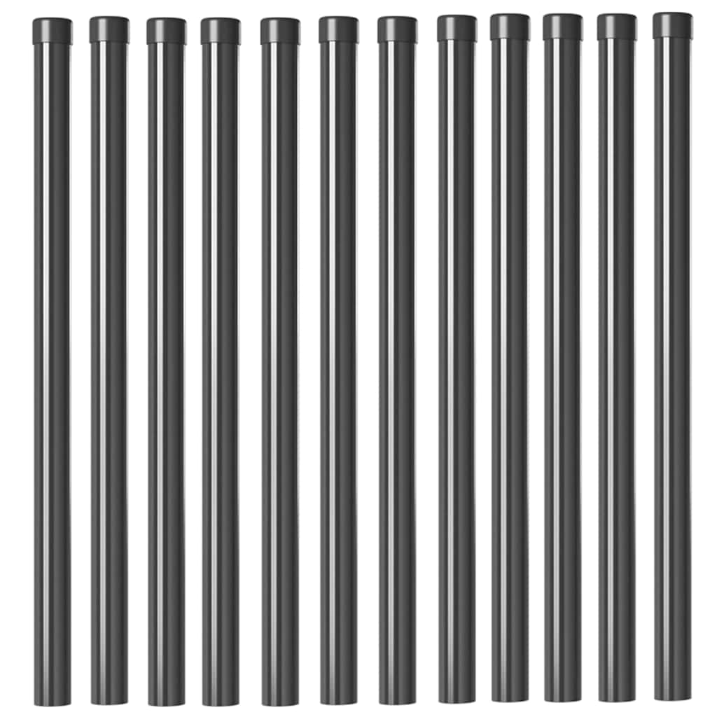 Zaunpfosten 12 pcs Grau 80 cm Pulverbeschichteter Stahl