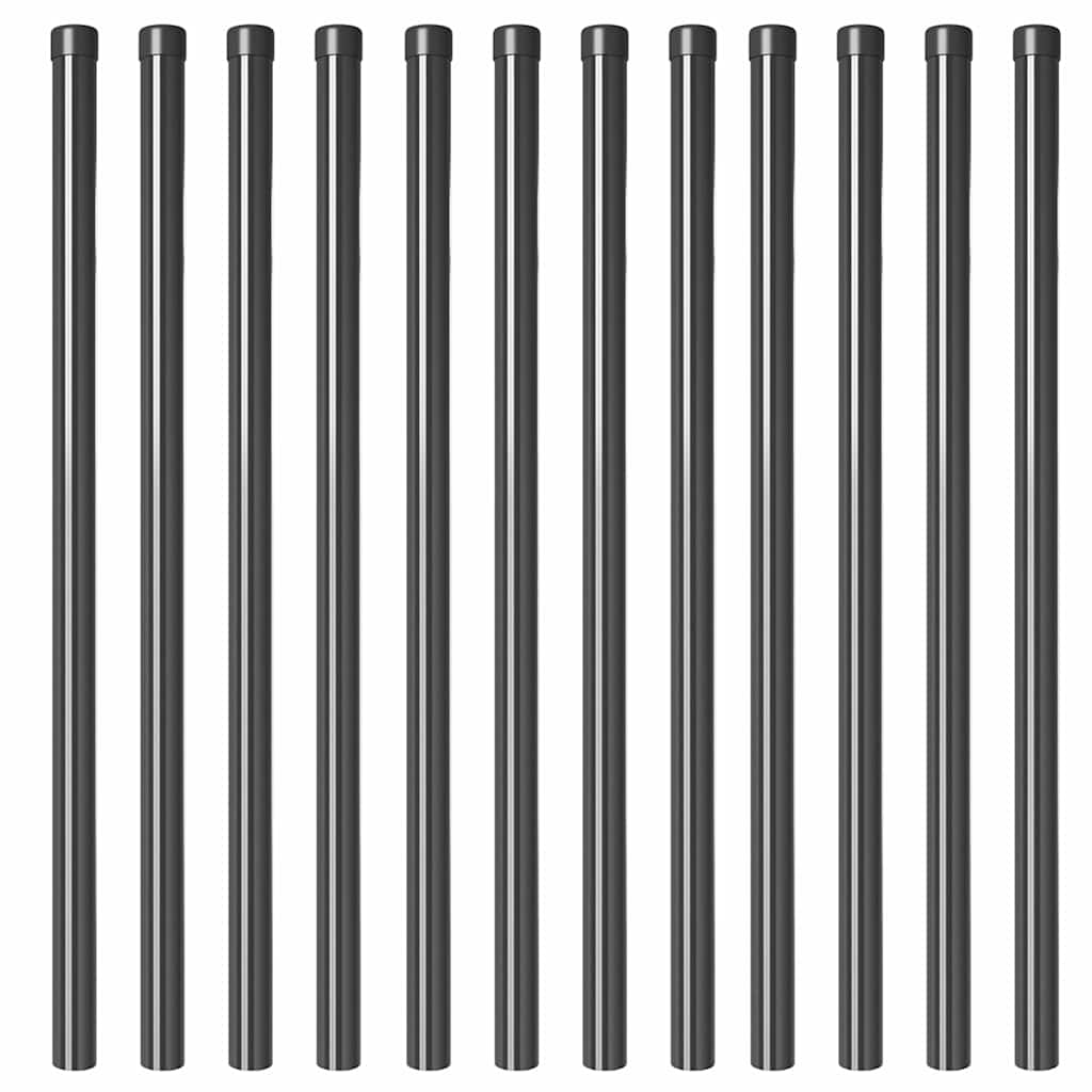 Zaunpfosten 12 pcs Grau 110 cm Pulverbeschichteter Stahl
