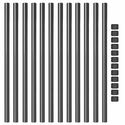 Zaunpfosten 12 pcs Grau 110 cm Pulverbeschichteter Stahl