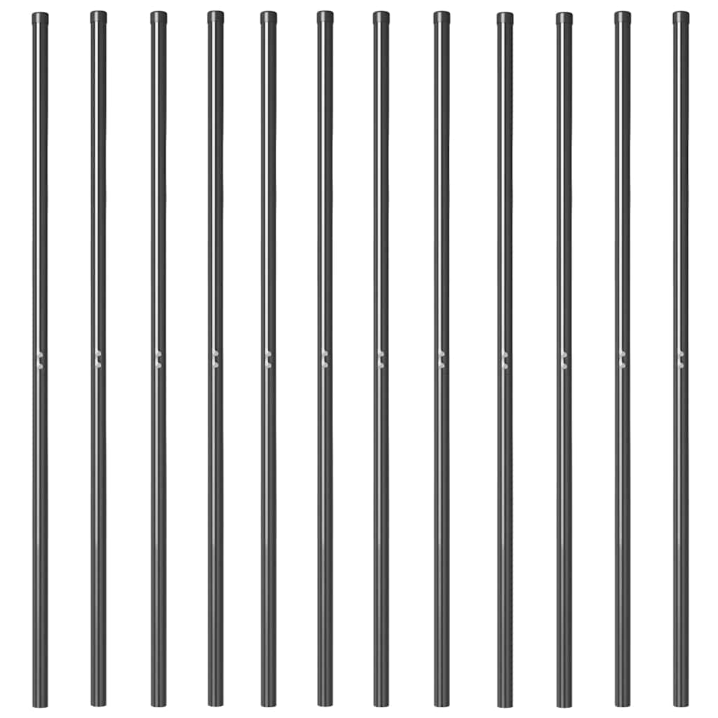 Zaunpfosten 12 pcs Grau 180 cm Pulverbeschichteter Stahl