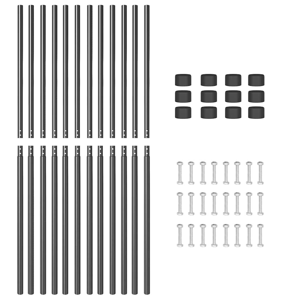 Zaunpfosten 12 pcs Grau 180 cm Pulverbeschichteter Stahl