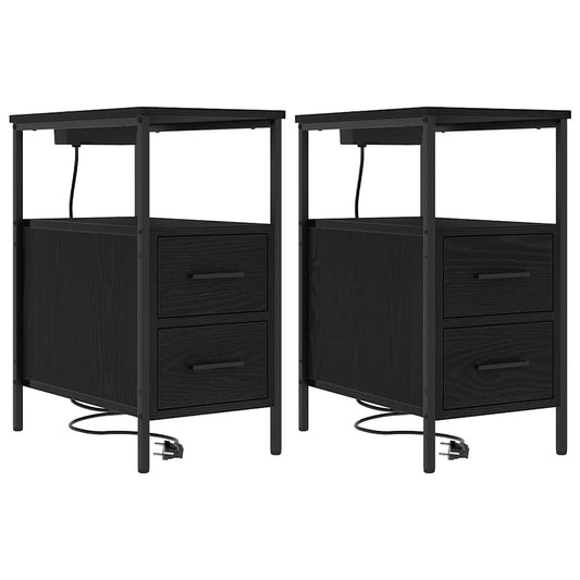 Nachttisch 2 pcs Schwarz Eichen-Optik 30 x 48 x 61 cm
