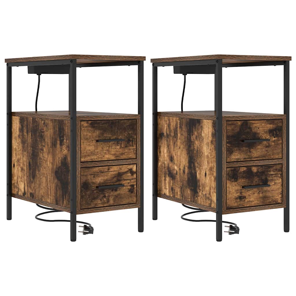 Nachttisch 2 pcs Räuchereiche 30 x 48 x 61 cm Holzwerkstoff