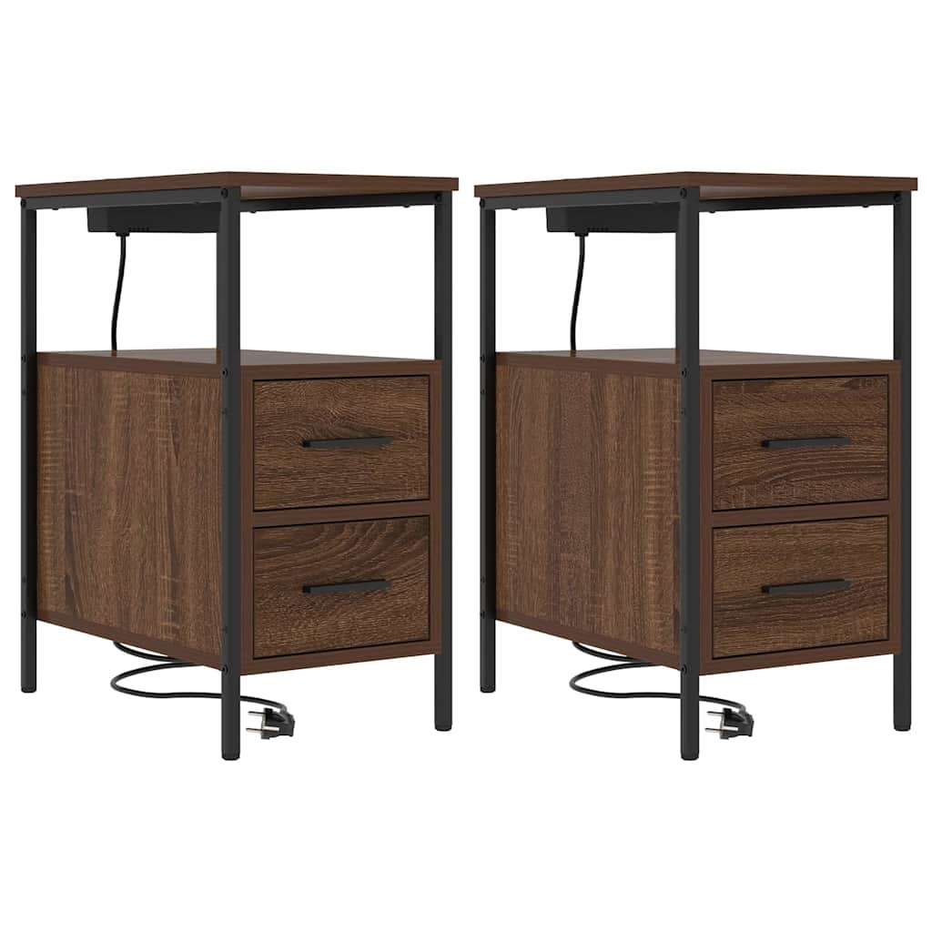Nachttisch 2 pcs Braun Eichen-Optik 30 x 48 x 61 cm