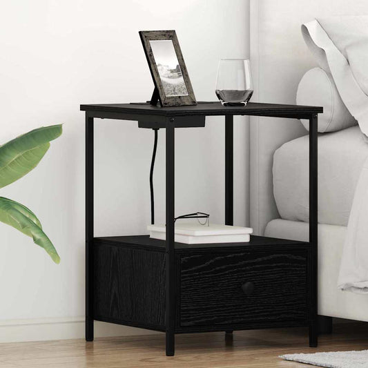 Nachttisch mit Ladestation 2 pcs Schwarze Eiche Holzwerkstoff