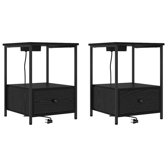 Nachttisch mit Ladestation 2 pcs Schwarze Eiche Holzwerkstoff