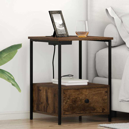 Nachttisch mit Ladestation 2 pcs Räuchereiche Holzwerkstoff