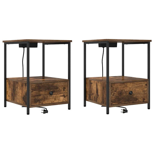 Nachttisch mit Ladestation 2 pcs Räuchereiche Holzwerkstoff