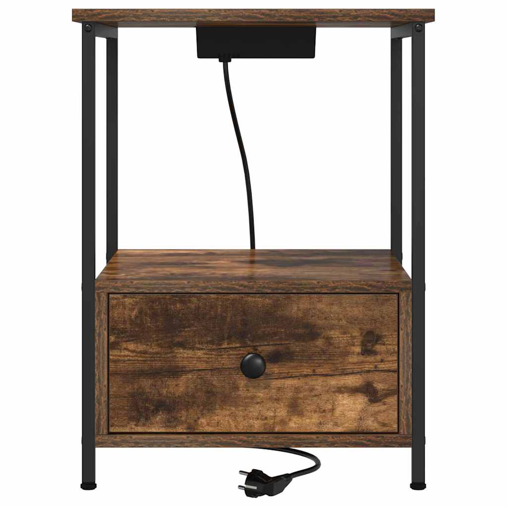 Nachttisch mit Ladestation 2 pcs Räuchereiche Holzwerkstoff