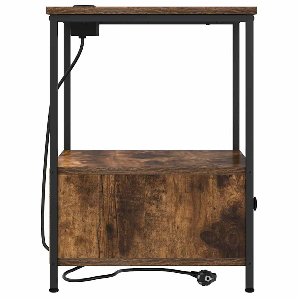 Nachttisch mit Ladestation 2 pcs Räuchereiche Holzwerkstoff