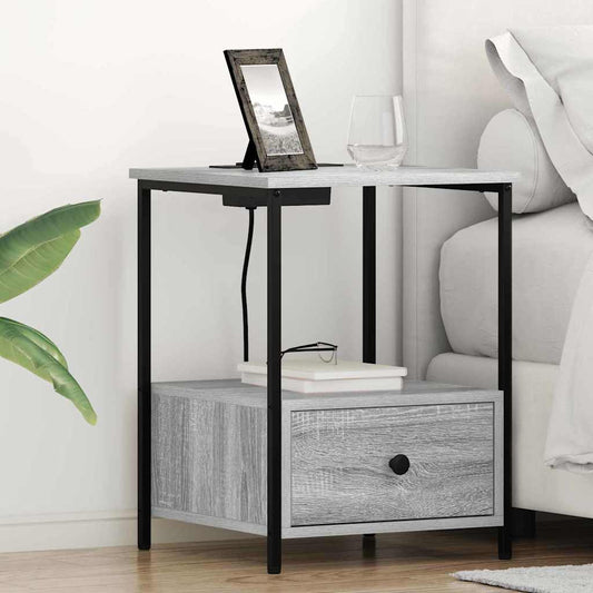 Nachttisch mit Ladestation 2 pcs Grau Sonoma Holzwerkstoff