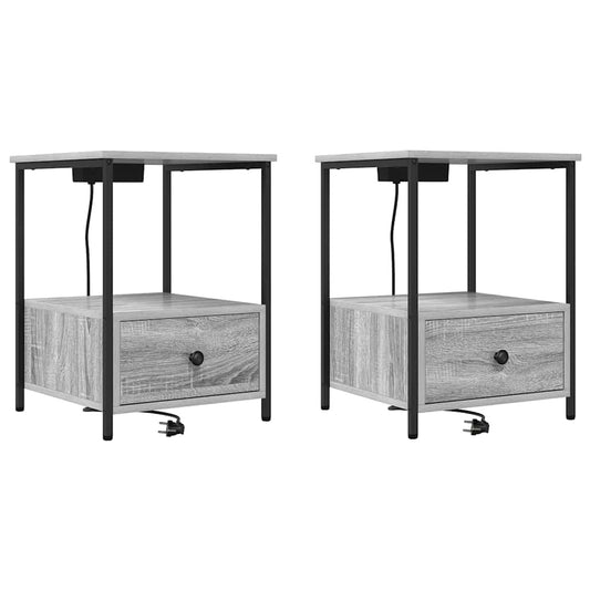 Nachttisch mit Ladestation 2 pcs Grau Sonoma Holzwerkstoff