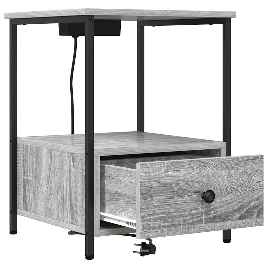 Nachttisch mit Ladestation 2 pcs Grau Sonoma Holzwerkstoff