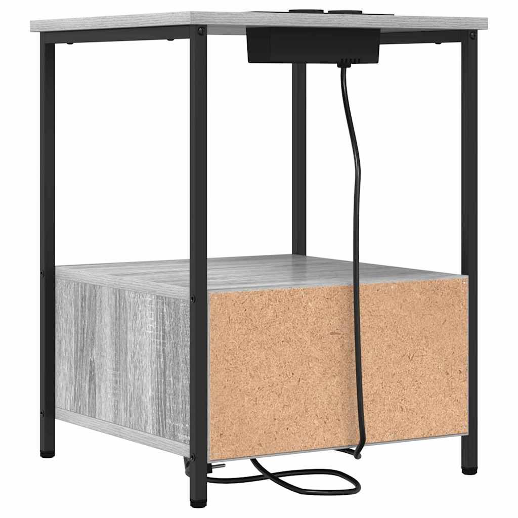 Nachttisch mit Ladestation 2 pcs Grau Sonoma Holzwerkstoff