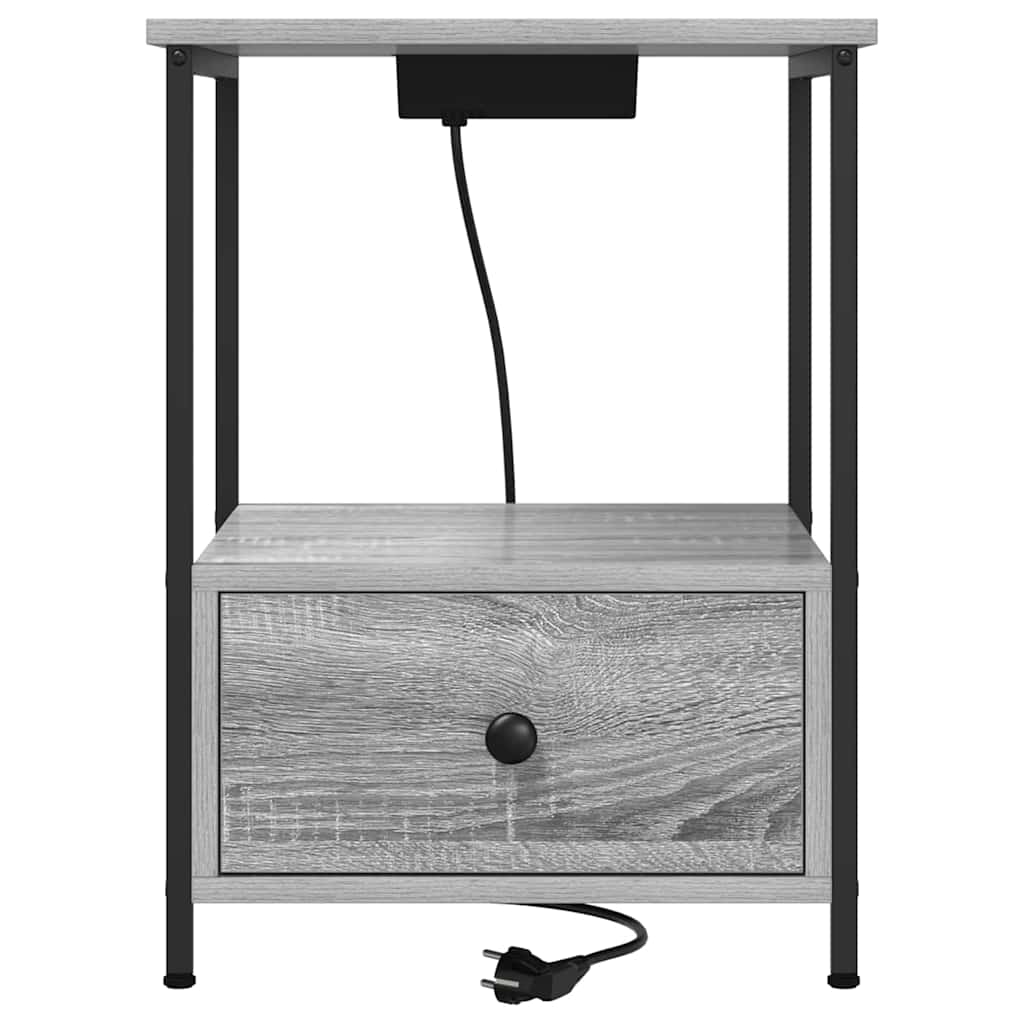 Nachttisch mit Ladestation 2 pcs Grau Sonoma Holzwerkstoff