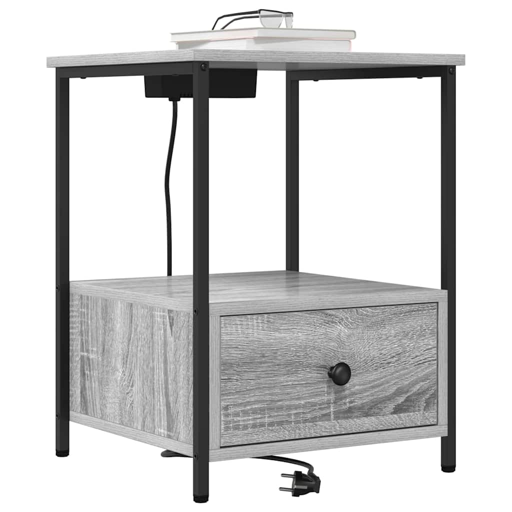 Nachttisch mit Ladestation 2 pcs Grau Sonoma Holzwerkstoff