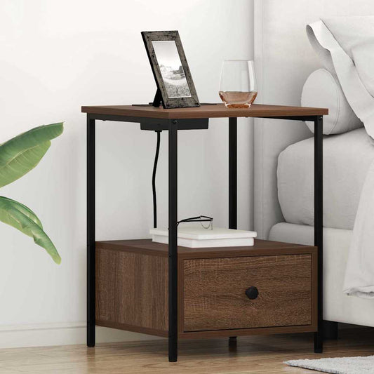 Nachttisch mit Ladestation 2 pcs Braune Eiche Holzwerkstoff