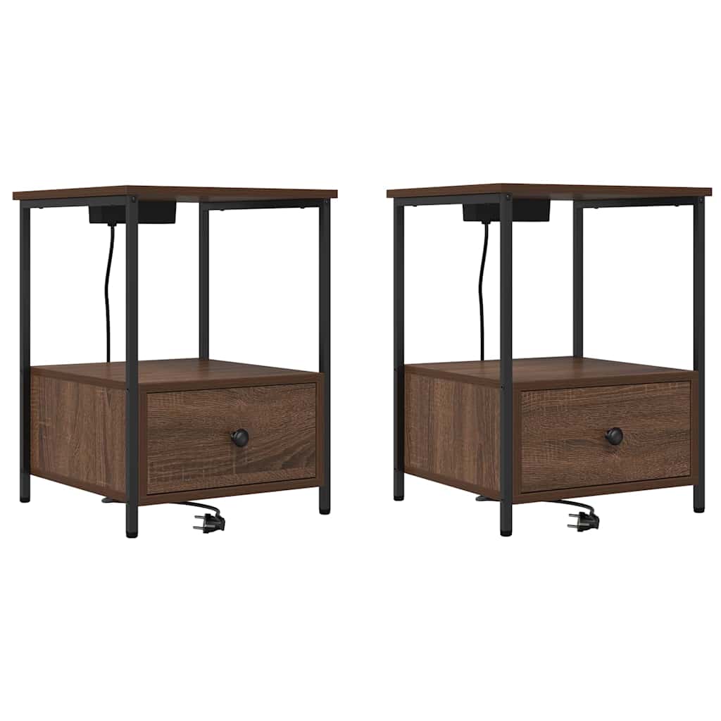Nachttisch mit Ladestation 2 pcs Braune Eiche Holzwerkstoff