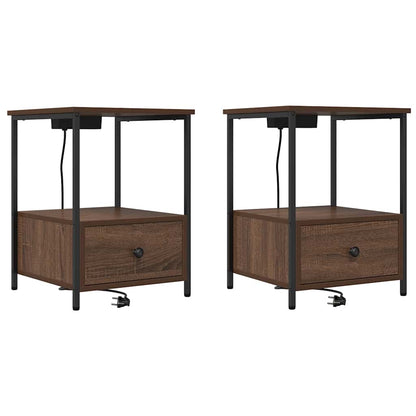 Nachttisch mit Ladestation 2 pcs Braune Eiche Holzwerkstoff
