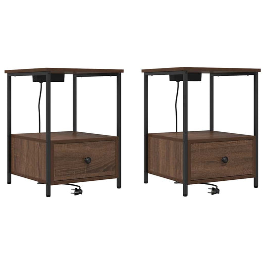Nachttisch mit Ladestation 2 pcs Braune Eiche Holzwerkstoff
