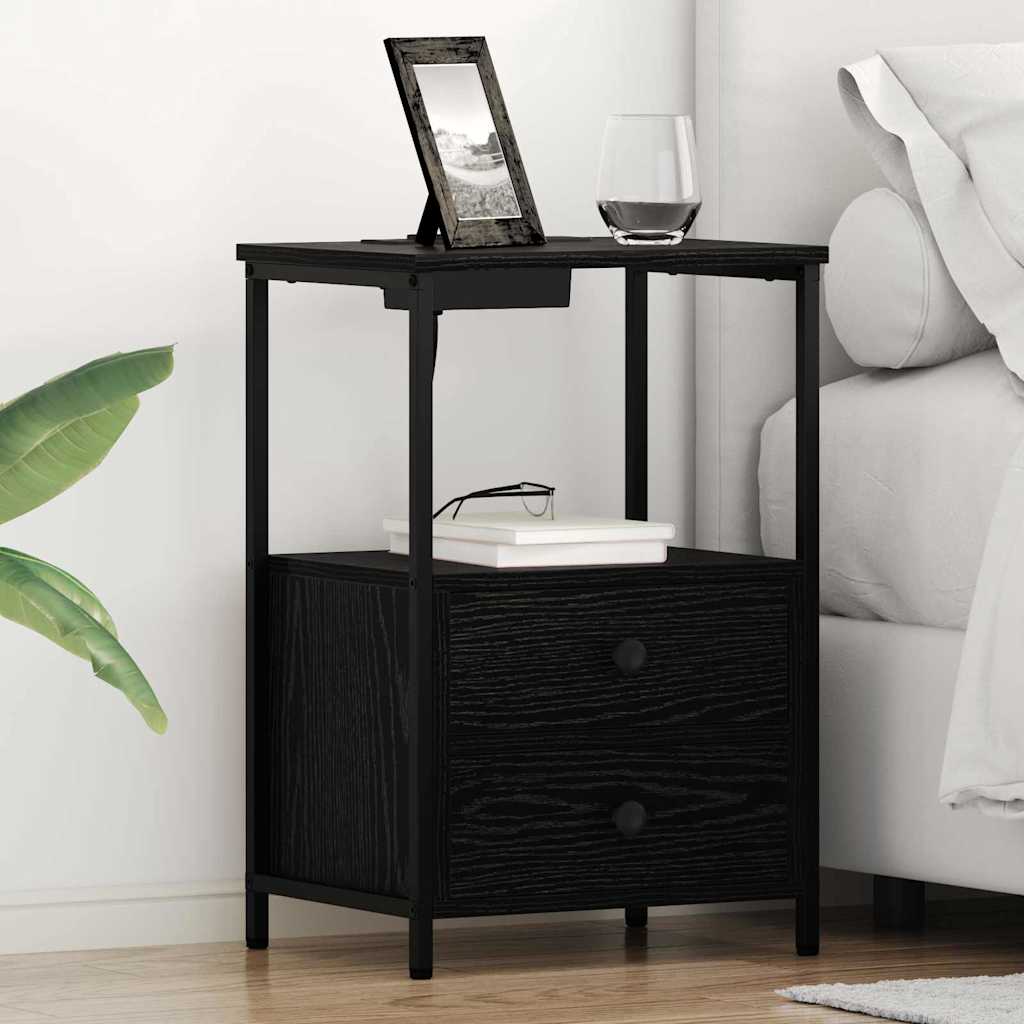 Nachttisch mit Ladestation 2 pcs Schwarze Eiche Holzwerkstoff