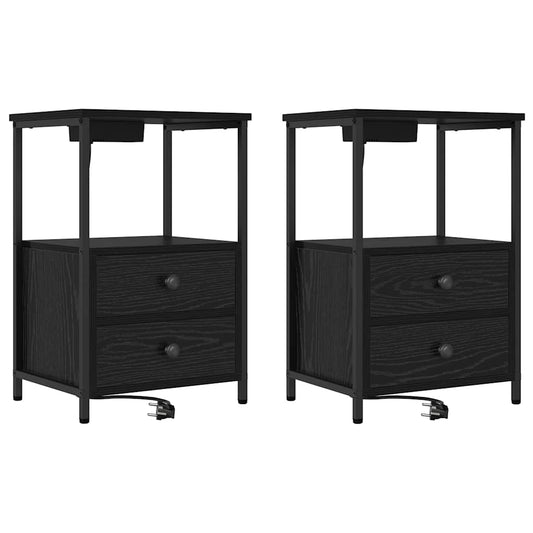 Nachttisch mit Ladestation 2 pcs Schwarze Eiche Holzwerkstoff