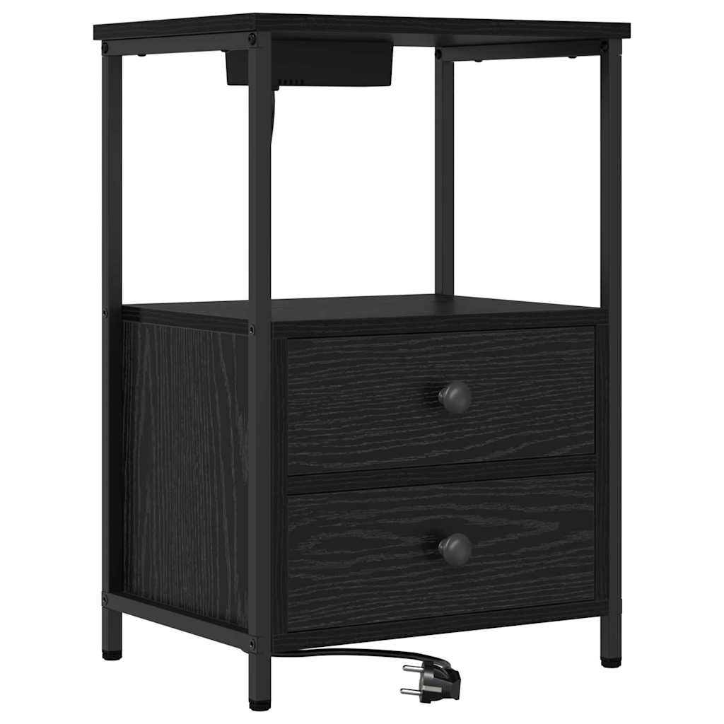 Nachttisch mit Ladestation 2 pcs Schwarze Eiche Holzwerkstoff