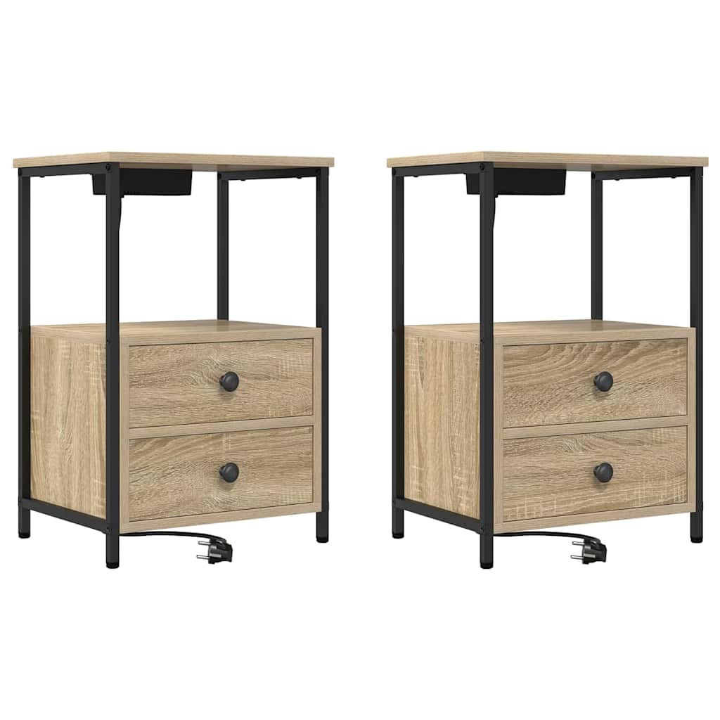 Nachttisch mit Ladestation 2 pcs Sonoma Eiche Holzwerkstoff