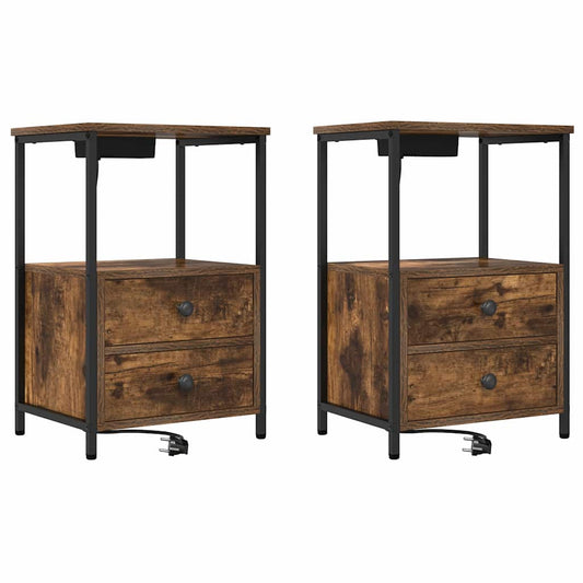Nachttisch mit Ladestation 2 pcs Räuchereiche Holzwerkstoff