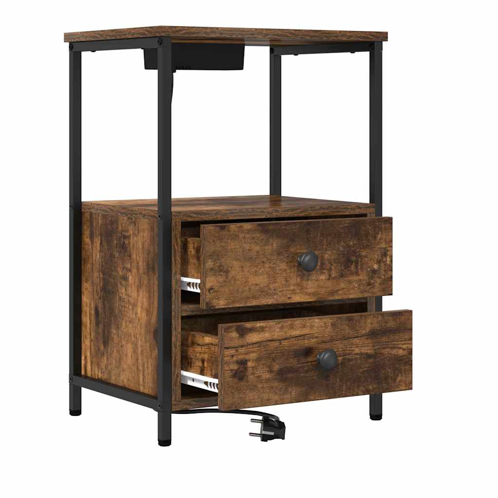Nachttisch mit Ladestation 2 pcs Räuchereiche Holzwerkstoff