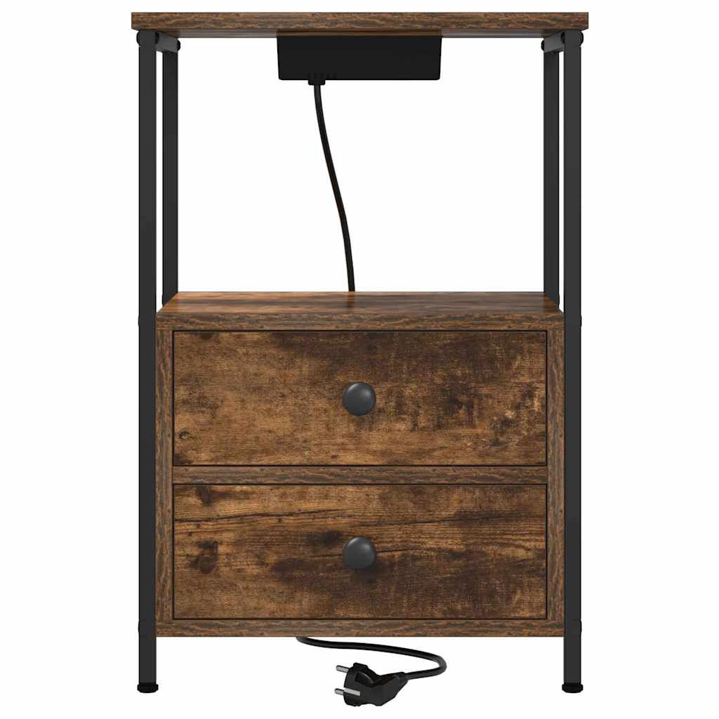 Nachttisch mit Ladestation 2 pcs Räuchereiche Holzwerkstoff