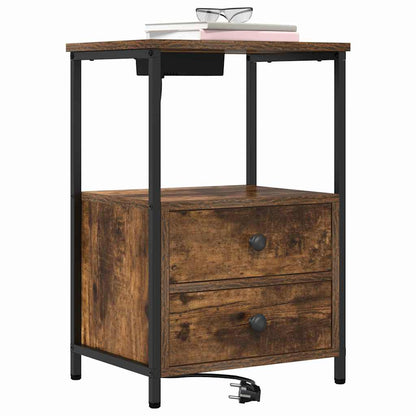 Nachttisch mit Ladestation 2 pcs Räuchereiche Holzwerkstoff