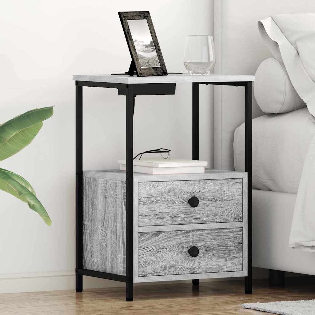 Nachttisch mit Ladestation 2 pcs Grau Sonoma Holzwerkstoff