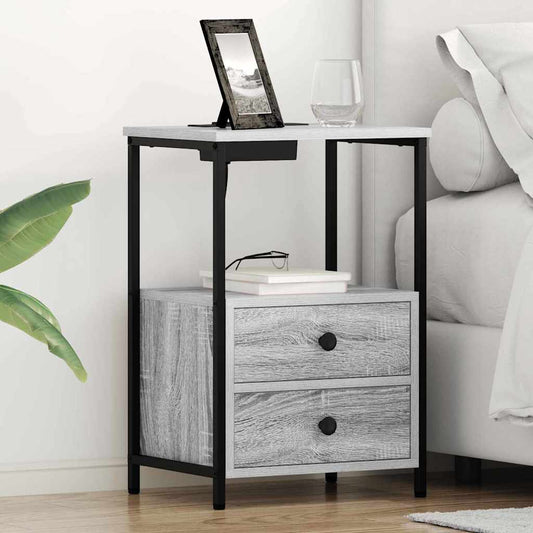 Nachttisch mit Ladestation 2 pcs Grau Sonoma Holzwerkstoff