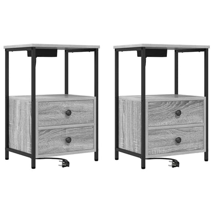 Nachttisch mit Ladestation 2 pcs Grau Sonoma Holzwerkstoff