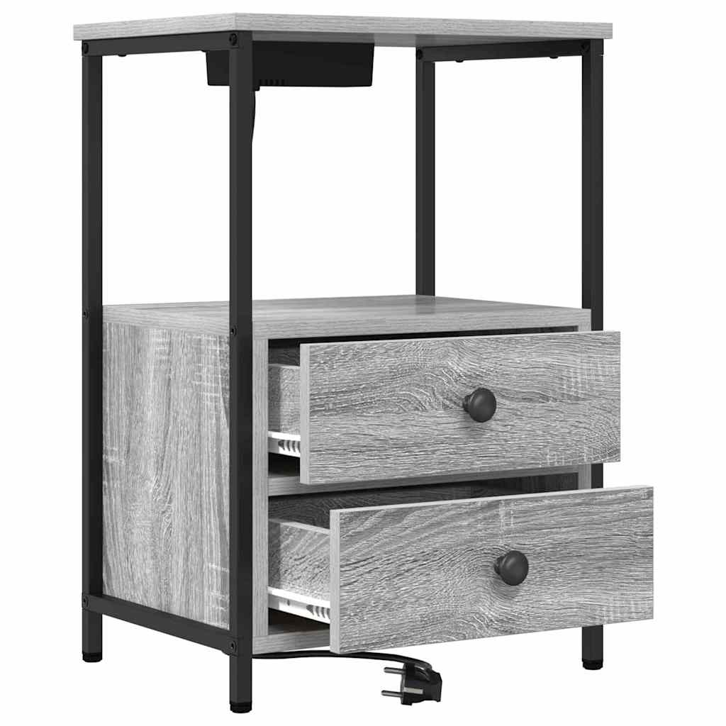 Nachttisch mit Ladestation 2 pcs Grau Sonoma Holzwerkstoff